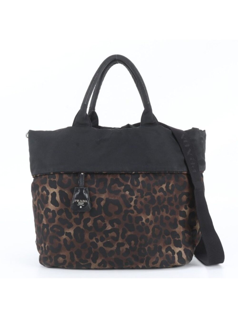 Prada Tessuto Nylon Reversible Leopard Print 2-Way Shoulder Bag Crossbody